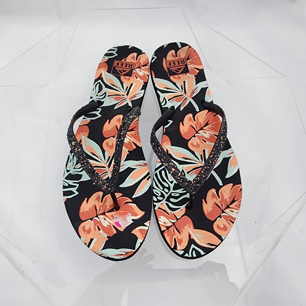 Reef Stargazer Floral Women 10 Glitter Rubber Flip Flops/Thongs Used
